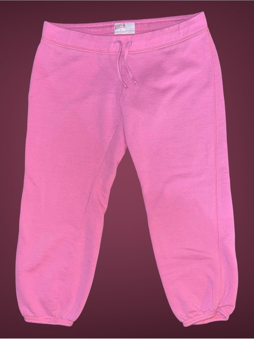 Vintage Soffe Pink Capri Sweatpants Womens Small Cropped Joggers Fleece Y2K